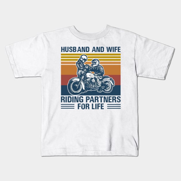 Husband And Wife Riding Partners For Life 2021 Kids T-Shirt by binnacleenta